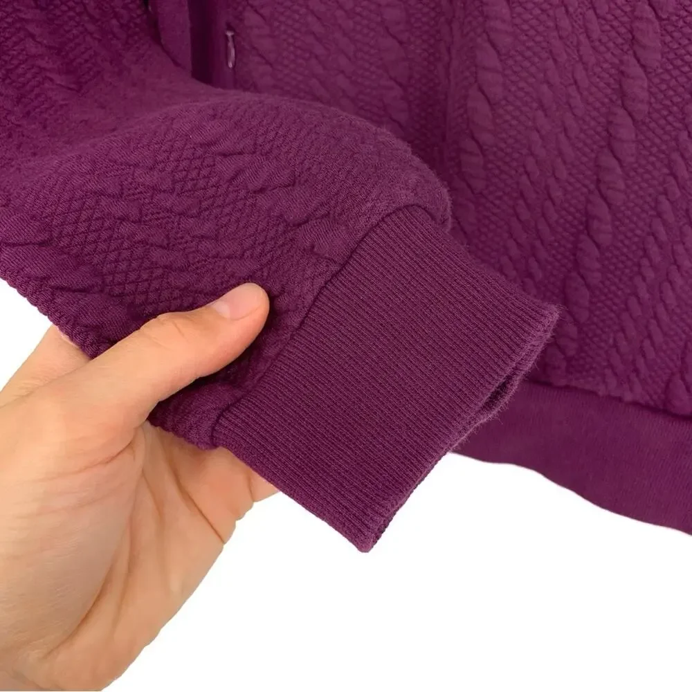 ORVIS Jacquard Cable Knit 1/4 Zip Pullover Sweater Purple S